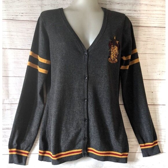 Harry Potter Griffindor Women's Cardigan Sweater Gray Knit Button Down Size L - Picture 2 of 13